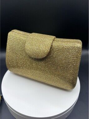 Whiting & Davis Gold Clutch Evening Bag Chain Formal Party